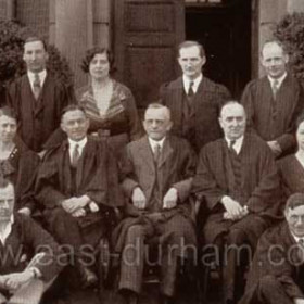 Ryhope Grammar Staff in 1936, the men are named below, omitting the ladies.
Back L to R; J A Wedgewood, H S Mayall,  E W Naisbitt, J A Mcleod, E A F Huntley, E S Deans
Middle;  G W Fennel, G H A Long,  P C Barnet,  R P Williams,  E Jeffery,  H Wilkinson,  C J Osbourne,
Front; C A  Holmes,  L H Angus
There are three ladies in the photograph, only two are named, Miss J Jones and Miss H L Burrow, 
Photograph and info from Bob Walton