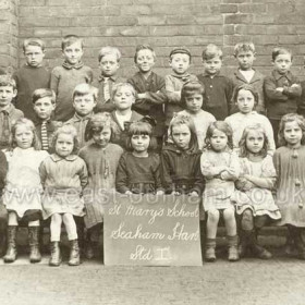 St. Mary Magdalen's School Seaham 1919/20 ish
Father Hugh Scollen, back row right born 1914 his sister Nora front row fourth left. 3rd from left middle row Jim Gilooley.