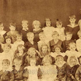 National School, Church Street 1904.
Second row from back, L to R;  ?. Sarah A Brown, ?, Eric Armbrister, aged about five.
Others not known.