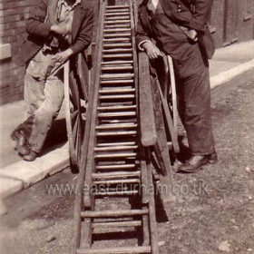 A photograph of Arthur Brown and one of his workmen in 1937.  He had a window cleaning round in Seaham and employed around six men before the war. He carried on working mainly in the Low Colliery area with a couple of men after the war and eventually just alone until about 1960 when he had an accident and left the work and Seaham.
Photograph and info from Victor Brown