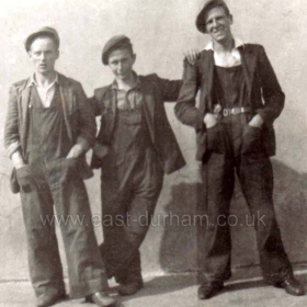 Three of the lads who worked for window cleaner Arthur Brown. The man in the centre was called Raymond and he and the tallest one returned to work for Arthur after the war.  Photo taken Summer 1937.
Photograph from Victor Brown