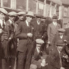 Group of Seaham men away from home on a bus trip, George Robson Henderson at left. Date probably c1930.
No casual clothing in those days.