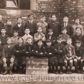 St Mary Magdalene's School.
L to R back--
J Meade, J Giblin, Robinson, Robson, Kelly, T Bewick, B Johnson, J Murray.
Middle; T Devlin, Self, T Malloy, S Bagley, T Edmundson, P Garrison, Gartland, J Felton.
Front; D Robinson, Marrin, T Reay, A Reed, H (A) Scollen, H Lavery, W McKenna, P O'Neil, D Cassidy, R Wilson.
Master at right, Dick O'Hara
Photograph & info from Ian Simpson