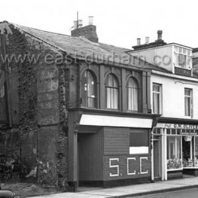 North Terrace. The headquarters of the Sea Cadet Corps and G W Oliver's fruit and grocery shop also shipping grocer, in the 1960s.