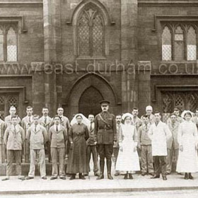 Tempest Rd Infirmary built by Lady Londonderry in 1844, pictured here with Medical Officer Luke Dillon, matron and staff in 1917. Initally maintained by a levy on all ships entering the dock. A military hospital in WW1 The building was used as Council Offices   from 1920 till 1964 and demolished in 1969. part of the building, accessed by the west door, was in use as a public library from jun 1930 until the current Library building opened around 1960