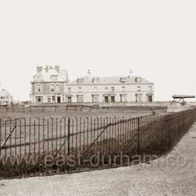 Looking north to Bath Terrace from the Terrace Green , note Russian cannon. Photograph before WW2