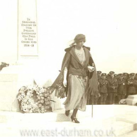 A lady I believe to be Lady Londonderry photographed after laying a wreath on thecenotaph on Terrace Green in the 1920s.