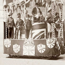 Slightly different shot of "John Bull and his Empire"  built by the sergeants Mess of R.F.A. pictured in front of the Drill Hall.
Coronation celebrations 1911