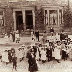 Children from the National School in Church Street march up Marlborough Street to Sunday School Treat in the Jubilee Grounds Dalton le Dale in 1910