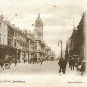 Dated 25th December 1903 Addressed to : -
Miss Cissy Lowthran
103 Herrington Street,
Sunderland.
 
A postcard of a street scene with a seasonal greeting added. The Athenaeum has gone and electric tramcars are in evidence.
It is interesting that the card is postmarked at 5.0.pm on Christmas Day and most likely delivered by the final delivery  of the day at 6.20.pm.