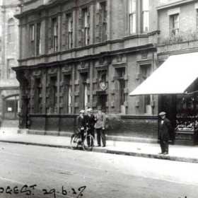 WHEATSHEAF. As can be seen, this photograph was taken on the 29th June 1927. The tramcar is destined for St. Barnabas (i.e. the church which used to stand at the junction of Villette Road and Robinson Terrace.) and behind it is the Wheatsheaf Hotel. It was built around 1904 on the site of an old coaching inn. Immediately next to it is the Sunderland Tramways office and then a bank, probably a branch of Barclays. The shops along the street were many and varied, starting with this confectioners.