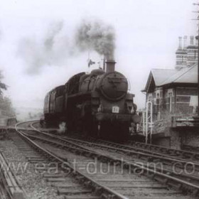 Southbound at Seaham Hall Station in the 1950's. To the right is the old Station house built in 1873 for the private use of the Londonderry family. Still standing this building is now a private dwelling house.