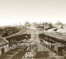 Looking north from the Wagonworks to the Engineworks, Station, Station Hotel and Marlborough St in 1870.
Engineworks built 1866-68, the main building was 135' by 35'