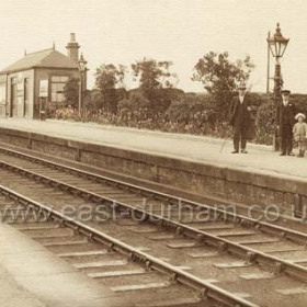 East-bound platform and Signal Box at Seaton Station c 1920?