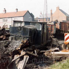 The last of the major accidents on the incline near dock top in 1987.The 160 year old mineral line was closed in 1988 and later landscaped.
Photographed from North Railway Street looking towards Tyne and Wear Streets and the Northumberland Arms (Inn Between)