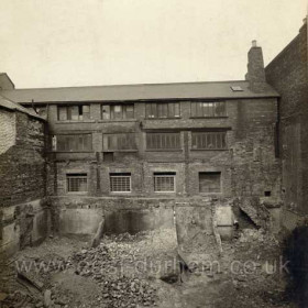 Prudhoe St, insanitary area. Photograph of windows in Mr Fergueson's property overlooking Corporation property (demolished) in Lambton Court
Property Office stamp on back of print September 1928