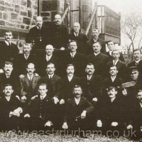 Seaham Colliery Strike Committee.
Back Row: G Lee, R Rutherford, A Rochester, R Tempest, J Morris.
Third Row; J Burns, M Scally, P Henderson, P Sullivan, W Frost, J English, G McGann.
Second Row; Mercer, J Hepple, J Huges, J Crane, T Braddock, R Collings (Delegate), J Hoy (Secretary), J Alexander (President), J Self (Treasurer), G Heckle, M Duffy.
Front Row; T Price, W Savage, J Stephenson, F Tate, E Temple.
Photograph 20th April 1912