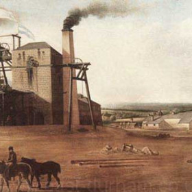 Painting of High and Low Pits by William Wheldon in 1851. Looking west.