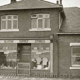 Seaton Supply Stores, the shop that sold everything, photographed around 1950 when run by Mrs Carr. At this time and for another 40 years the shop was run by the same family and provided a superb service to the village and surrounding area.
Photograph from Clive Spencer