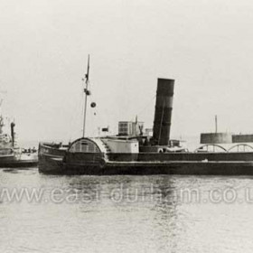 Reliant, the last working paddle tug in the UK, leaves Seaham Dock for the last time 16 Jun 1969 towed by the London tug Dhulia on her way to the Greenwich Maritime Museum.