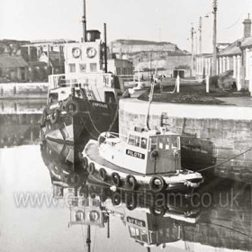 The twin screw Chipchase and pilot cutter in South Dock, this tug  came to Seaham in 1967. In 1969 she was sold to a coal merchant who resold her to Maryport Maritime Museum. She made the journey through the Caledonian Canal escorted by two canal tugs, they broke down and Chipchase ended up towing them!!