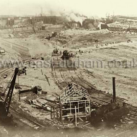 Excavating new south dock in Dec 1901. Air compressor right foreground.