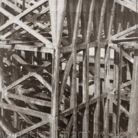 12 June 1925View of the west half of "K" the concrete of which is complete.The vertical dark marks on the concrete are rust marks from the reinforcement before the higher portions of it were enclosed.Photograph from Warren Phillips