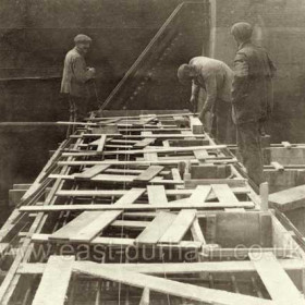 20th May 1925Setting the templates for the tubes for the holding down bolts in the pads on "K"Photograph from Warren Philips