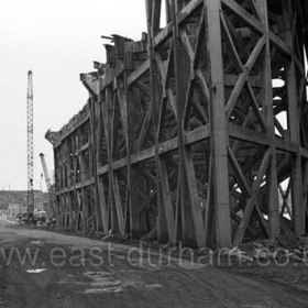 Demolition of staithes, South Dock, 1979.