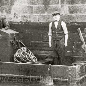 Norman Knapp in 1950 preparing to dive to examine the gates in the South Dock.
Photograph from Norman Knapp Jr