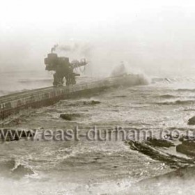 Dangerous work on the new North Pier in 1902.