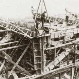 20th May 1925.  Shuttering for new concrete staithes.
Setting templates for HD bolts on "K" and erectingpad shutters on "J"
Photograph from Warren Phillips