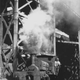 Loco 18 under the staithes in the 1960's 
Photographer not known