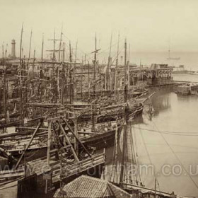 Old South Dock original print hand dated 1870 though the photograph has to be after 1876 and is most likely 1890s