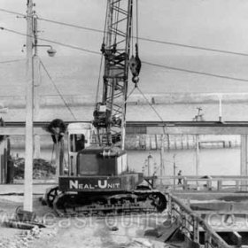 SHDC engineers building road transport gravity loading spout on north side of South Dock to cope with increased lime export c1973.
Photograph from Eddie Haggan