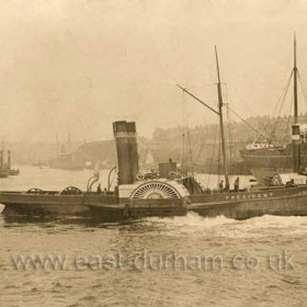 The Tyne at South Shields. Iron Paddle 'President'. Launched in 1876 at John Readhead's yard, South Shields. 
President operated on the Tyne and the Wear for 69 years from 1891 until 1959 including escorting the liner Mauretania down the Tyne on its delivery voyage to Liverpool in October 1907. Caption from www.classictugs.co.uk