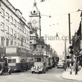 Fawcett St in the 1950s.                   
This photo was taken in April 1954 by a Sunderland Echo photographer,
the first tram is No.5 (ex-Ilford) and the one behind is No.90.  Caption from Malcolm Fraser