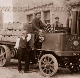 Vaux delivery wagon, steam driven. This is a Thornycroft 3 ton vertical boiler steam wagon of 1902. Following orders from the army, commercial sales started using different van and lorry bodies fitted to the standard chassis and engine. By 1930 improved steam lorries fitted with cabs and pneumatic tyres had become very efficient and reliable as well as much faster then petrol lorries. 
Info Len Charlton.