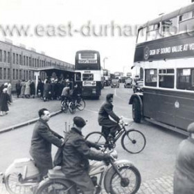 End of shift. Where was this photograph taken?
John Taylor adds "This was taken at the top of Steels bank, Pallion, at the junction now of European Way and Pallion Road (now a roundabout) beside the present Pallion Metro station."