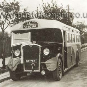 This is Sunderland’s new bus 23, the second with that number, posed alongside Seaburn Recreation Ground on Tuesday 3rd October 1939. It was a Crossley Alpha model, one of a pair bought for the Castletown service for £1465 each. It was lent out to South Shields Corporation for six months at the end of the war then remained in use at Sunderland until January 1954. It was sold off to end its days as a showman’s caravan, first at Saffron Walden, then at Cambridge.    
Caption from Malcolm Fraser