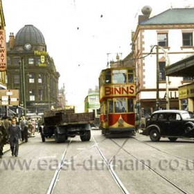 SCT 22 at the Circle terminus in High Street West on Saturday 10th October 1953.
Another brilliant hand coloured photograph from Malcolm Fraser