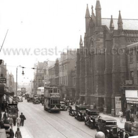 SCT tram 64 in front of a new Daimler SCT bus in a very busy Bridge Street in 1938.
Photograph and caption from Malcolm Fraser