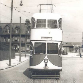 This photograph was taken on  Saturday 20th July 1946 and shows Sunderland tram 48 on the turning loop next to Seaburn Recreation Ground. The tram had just been purchased from the abandoned South Shields system, where it had been number 52. Sunderland already had seven single-truck centre-entrance cars and this one was the only other car of that type in the country, so Sunderland now had them all but every one was scrapped by January 1954. Caption by Malcolm Fraser.