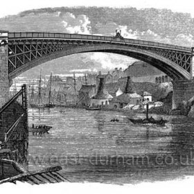 By the 1890s the town centre traffic had outgrown the use of ferries and in 1796 the first Wearmouth Bridge, at that time a marvel in cast iron, was opened.  The adjoining railway bridge was built 3 years later. The ferries further down-river continued as they were more convenientfor Monkwarmouth and the East End.
Photo Norman Kirtlan. Information Len Charlton.