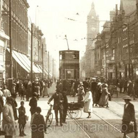 Southern end of Bridge Street in foreground, Fawcett St behind in 1920