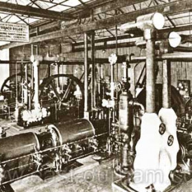 Freezing equipment used in the sinking of Vane Tempest Colliery c1924.
Readable parts of sign says.... Franco Belge - Boring - Shaft Sinking by Freezing -  Cementing.