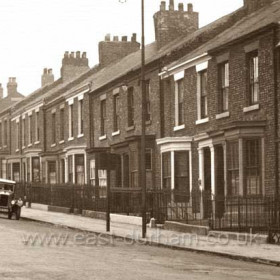 North side of Marlborough St built 1856-70, railings removed during WW11, photograph 1920's.