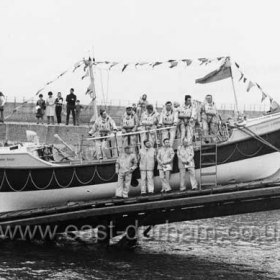 Seaham Lifeboat "Will and Fanny Kirby" in 1970.
She arrived at Seaham on Sept 10 1963 and served until 1979.
A 37 ft, Oakley class self righter she was driven by two 43hp Perkins deisel engines which gave her a top speed of 8.5knots.
Photographer not known