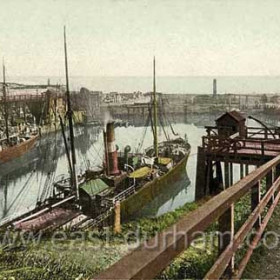 North Dock 1902. Londonderry ship in foreground ("dangling carrots" on funnel)